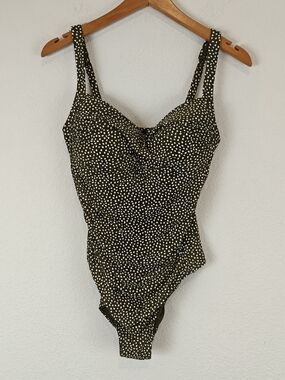 Nip/Tuck Olive Polka Dot One-Piece Swimsuit Size 8, Cupped Bra Adjustable Straps